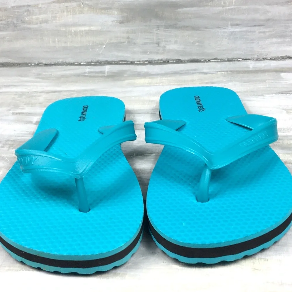 MWOT Old Navy Flip Flops Textured Vinyl Thong Sandals Aqua Teal Blue Black 3/4 Y